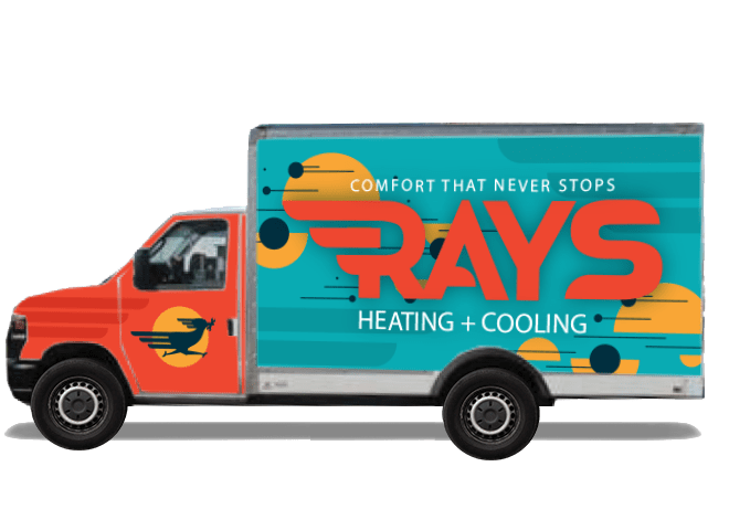 A red and blue rays heating and cooling truck