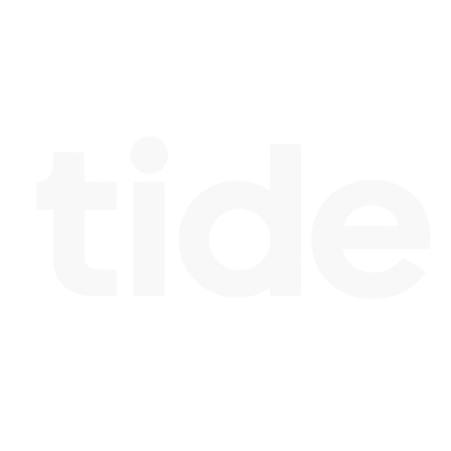 The word tide is written in white letters on a white background.