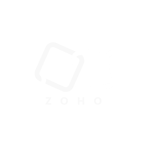 A white square with the word zoho on it on a white background.