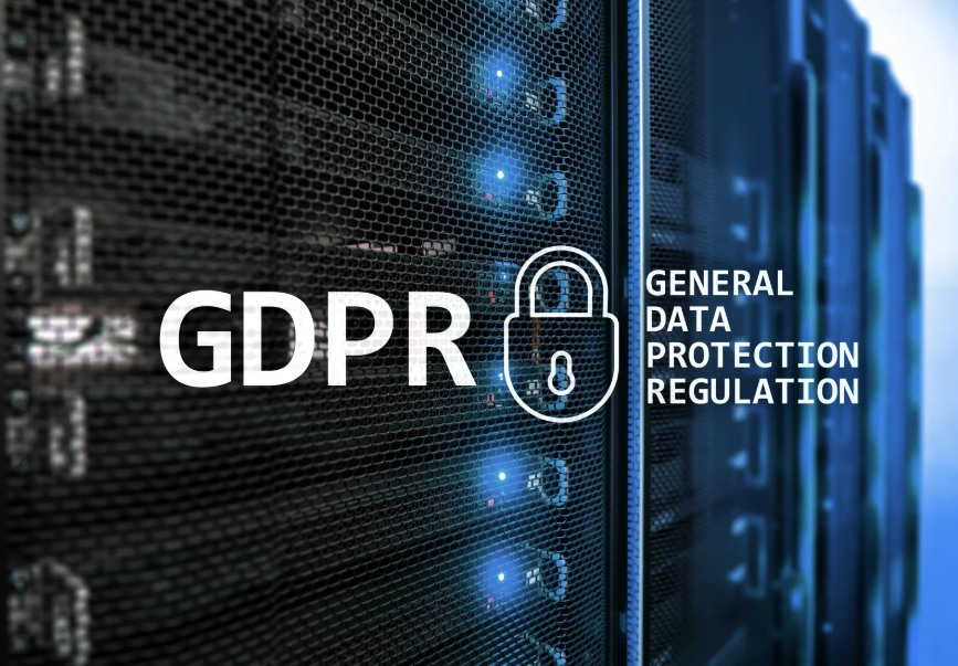 A picture of a server with the words `` general data protection regulation '' written on it.
