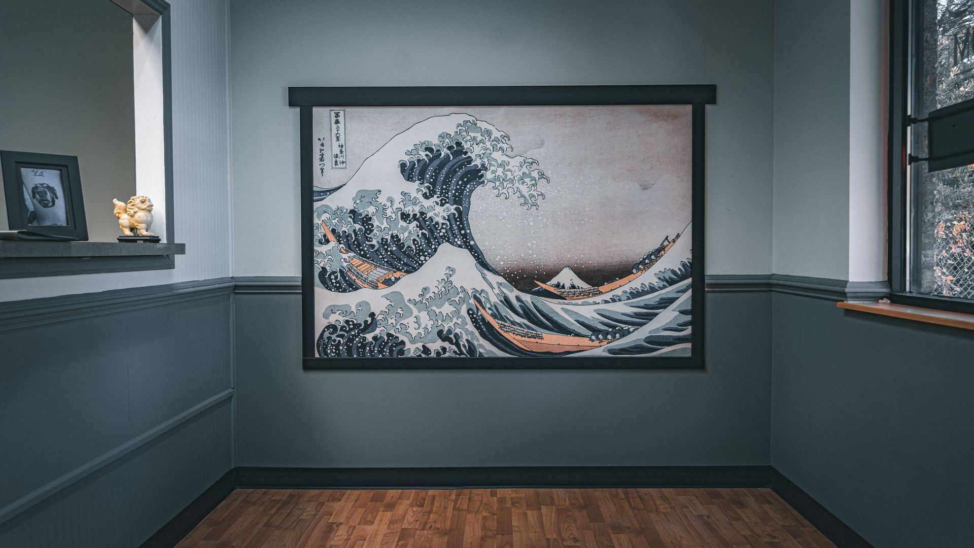 Room with framed Lego recreation of