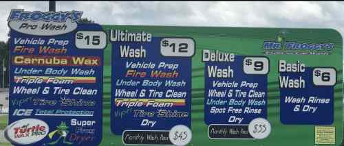 Express Car Wash — Mr. Froggy's Price list Signage in Lancaster, OH