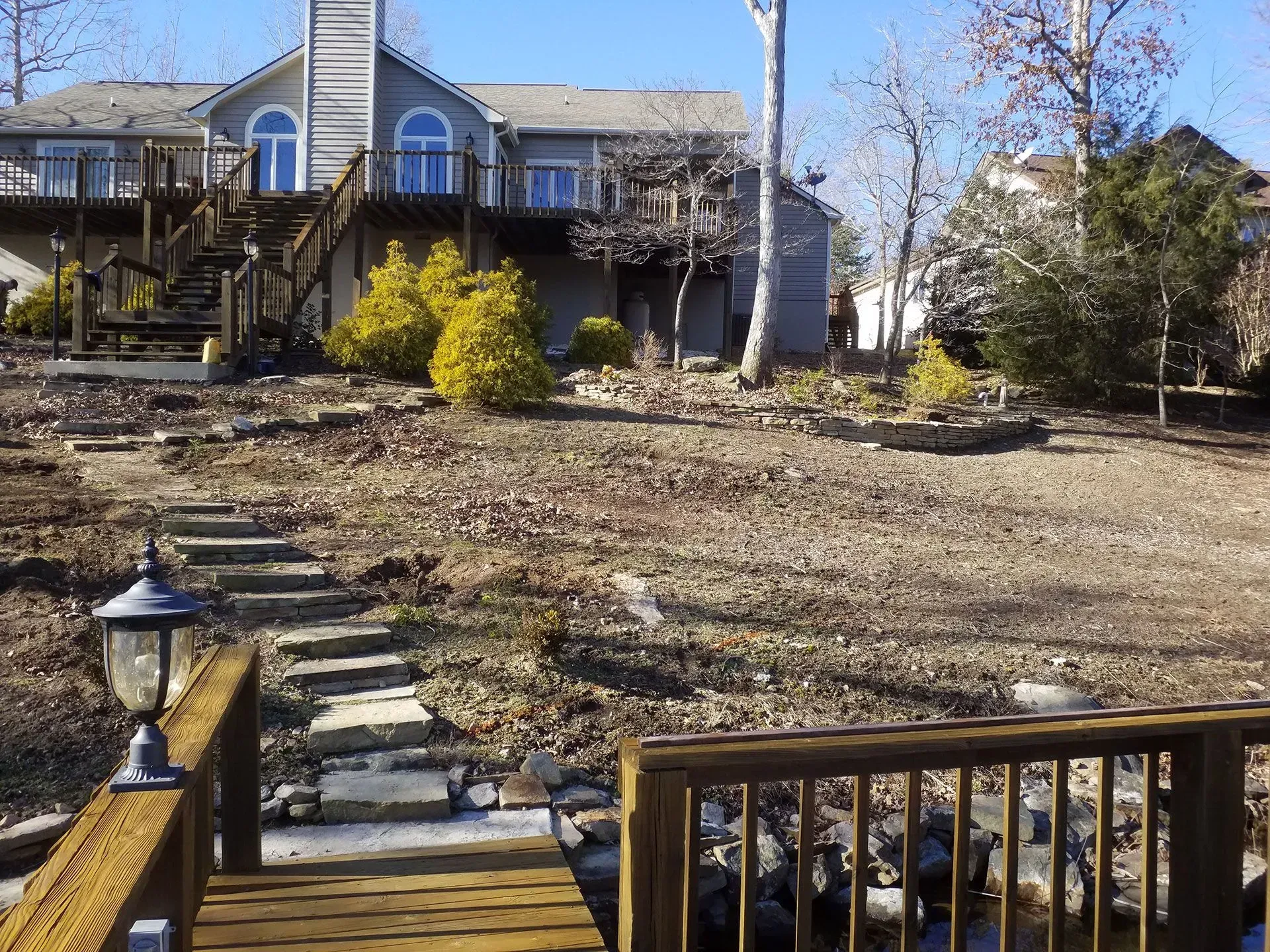 A large house with a dock in front of it