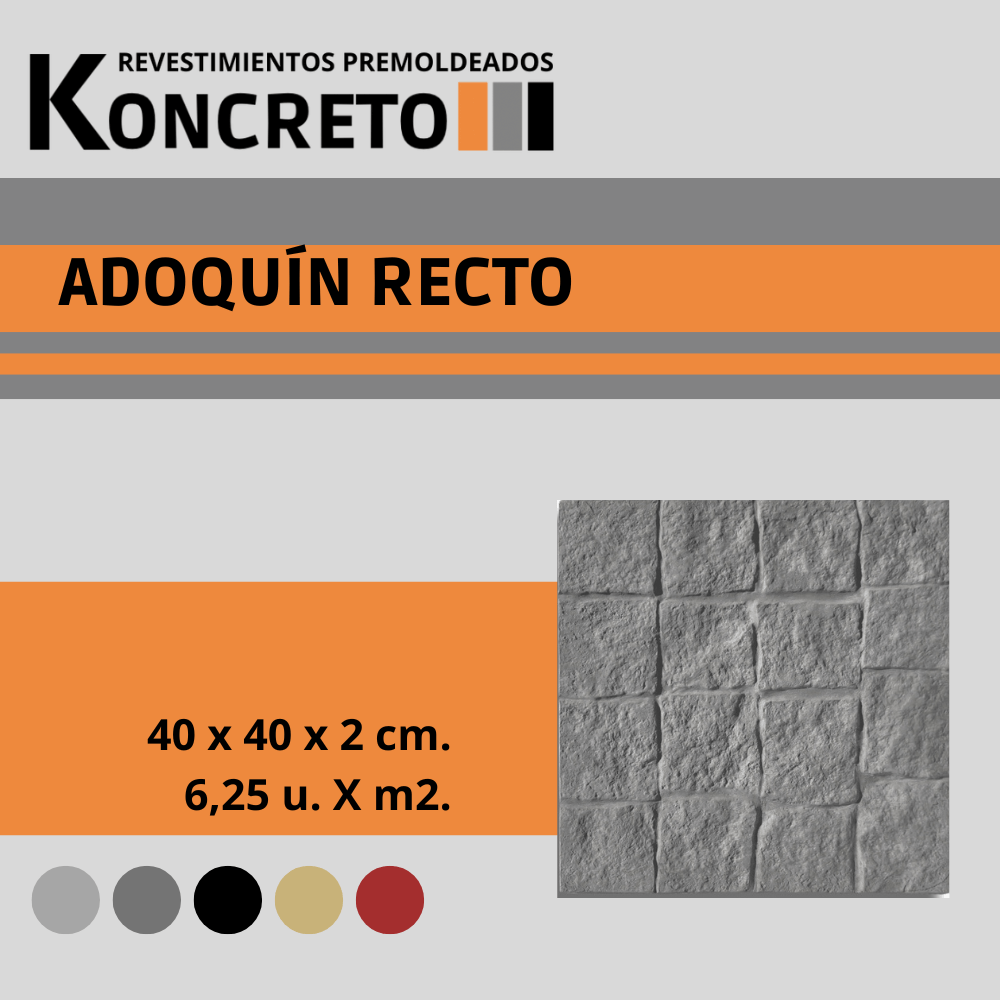 Un folleto para adoquin recto que mide 40 x 40 x 2 cm