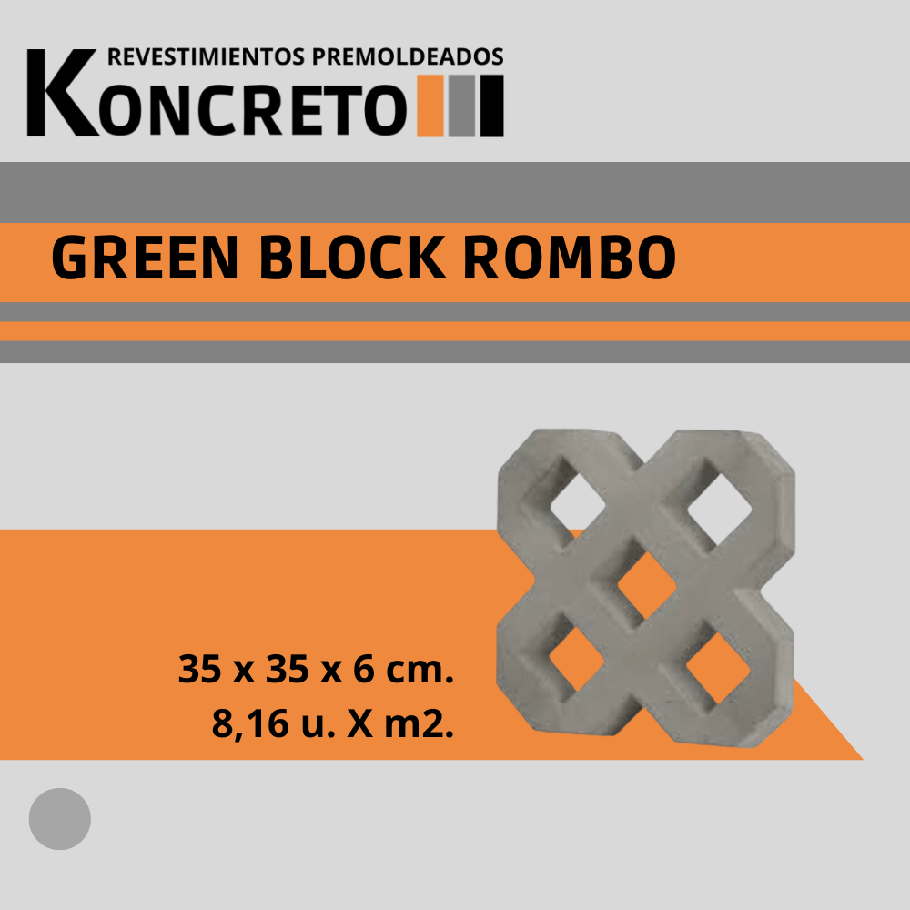El rombo del bloque verde mide 35 x 35 x 6 cm