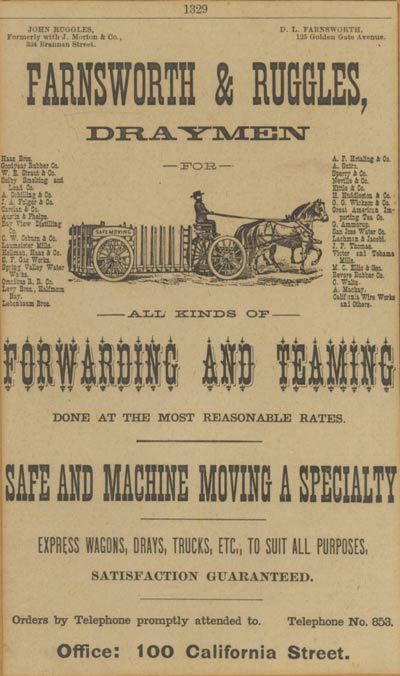 An Advertisement for Farnsworth & Ruggles shows a Horse Drawn Carriage | San Rafael, CA | Earl Farnsworth Express