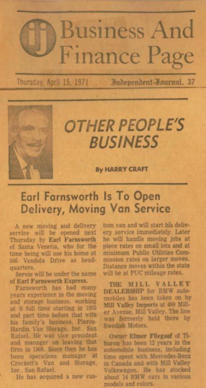 A Business and Finance Page Article about Earl Fernsworth | San Rafael, CA | Earl Farnsworth Express
