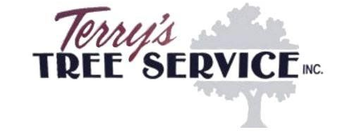 Logo for Terry's Tree Service. Text in dark blue and maroon with a tree graphic.
