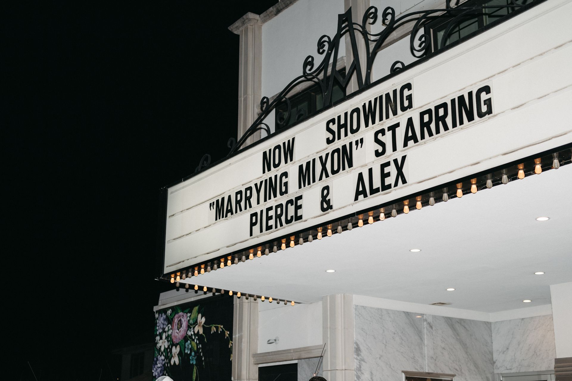 Theater marquee with text 