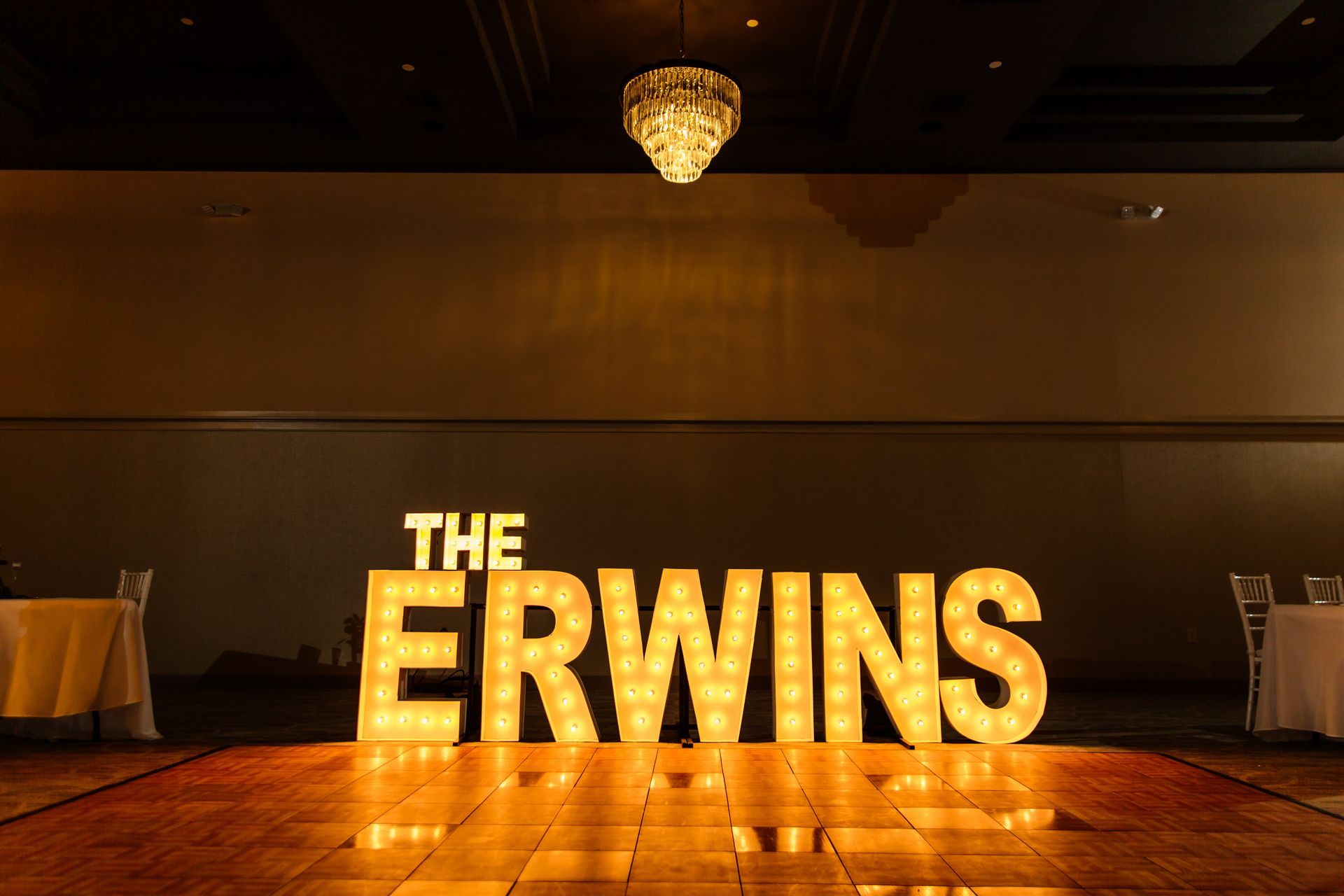 Large illuminated marquee letters spelling 