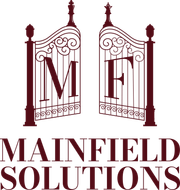The mainfield solutions logo is a wrought iron gate with the letter m on it.