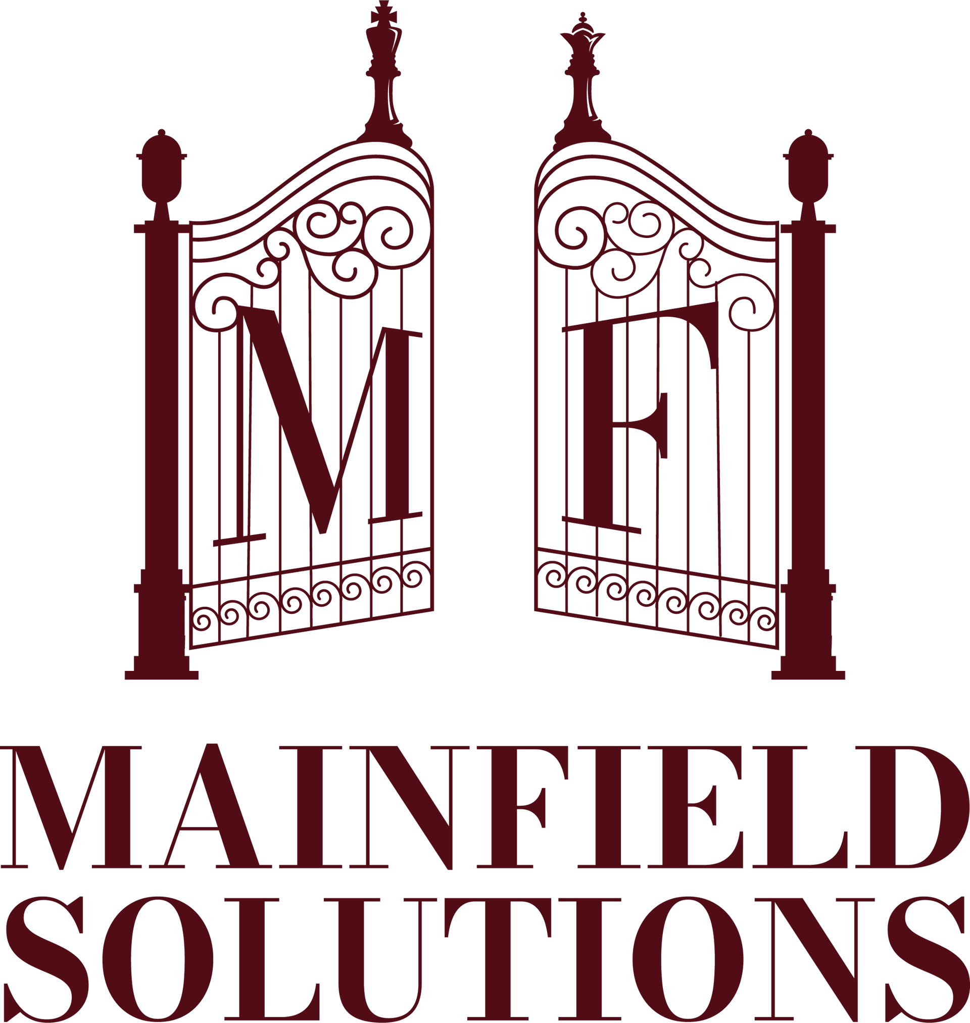 The mainfield solutions logo is a wrought iron gate with the letter m on it.