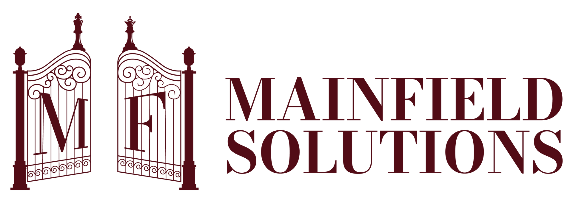 A logo for mainfield solutions shows a gate with the letter m on it