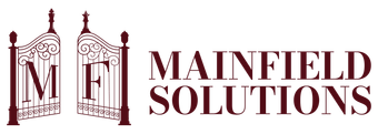 A logo for mainfield solutions shows a gate with the letter m on it
