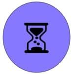 Hourglass icon on a purple circle, symbolizing waiting or time.