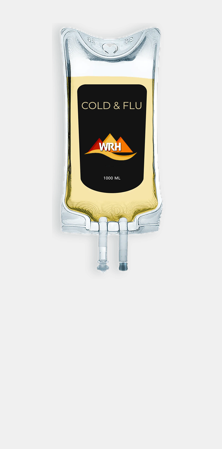 IV bag labeled "COLD & FLU."
