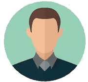 Male avatar in a blue suit and shirt with a turquoise background.