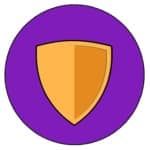 Gold shield on a purple background, symbolizing protection or security.