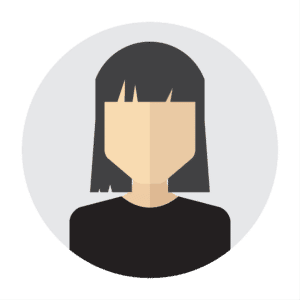 Avatar of a person with a short, black bob haircut and a black shirt, set in a light gray circle.