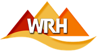 Logo: Three mountains in orange, yellow, and red, with the letters WRH in white; stylized wave below.