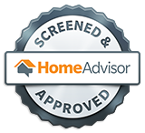 A screened and approved home advisor logo on a white background.