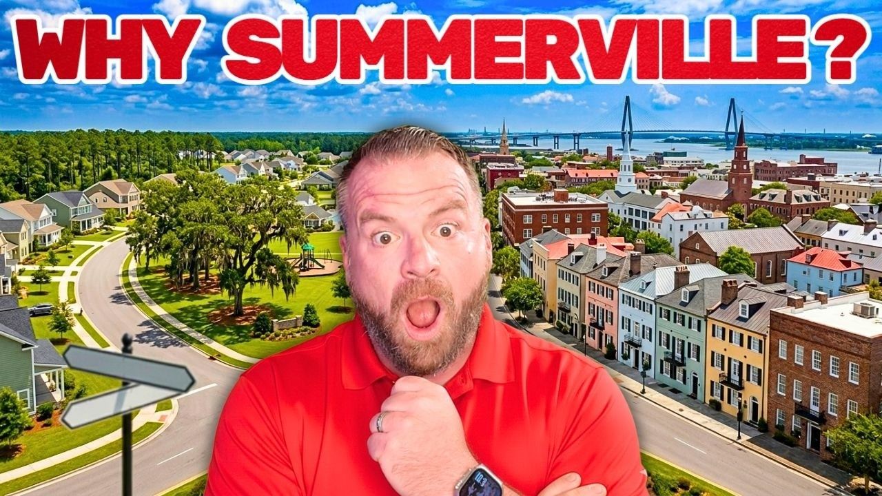 Red-shirted man with surprised expression over aerial view of Somerville, with text “WHY SOMERVILLE?”