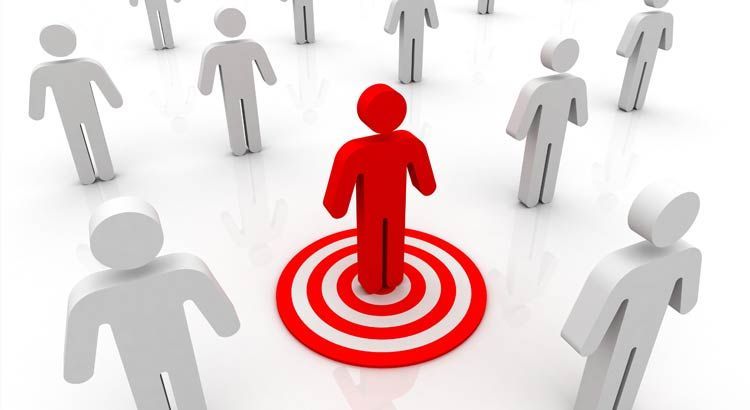 Red figure on a target surrounded by white figures, symbolizing a focus or goal.