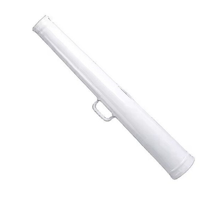 A white plastic tube with a handle on a white background.