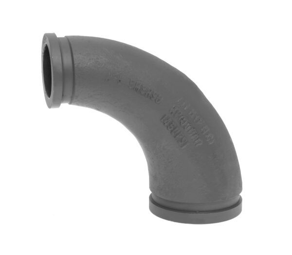 A close up of a black pipe on a white background