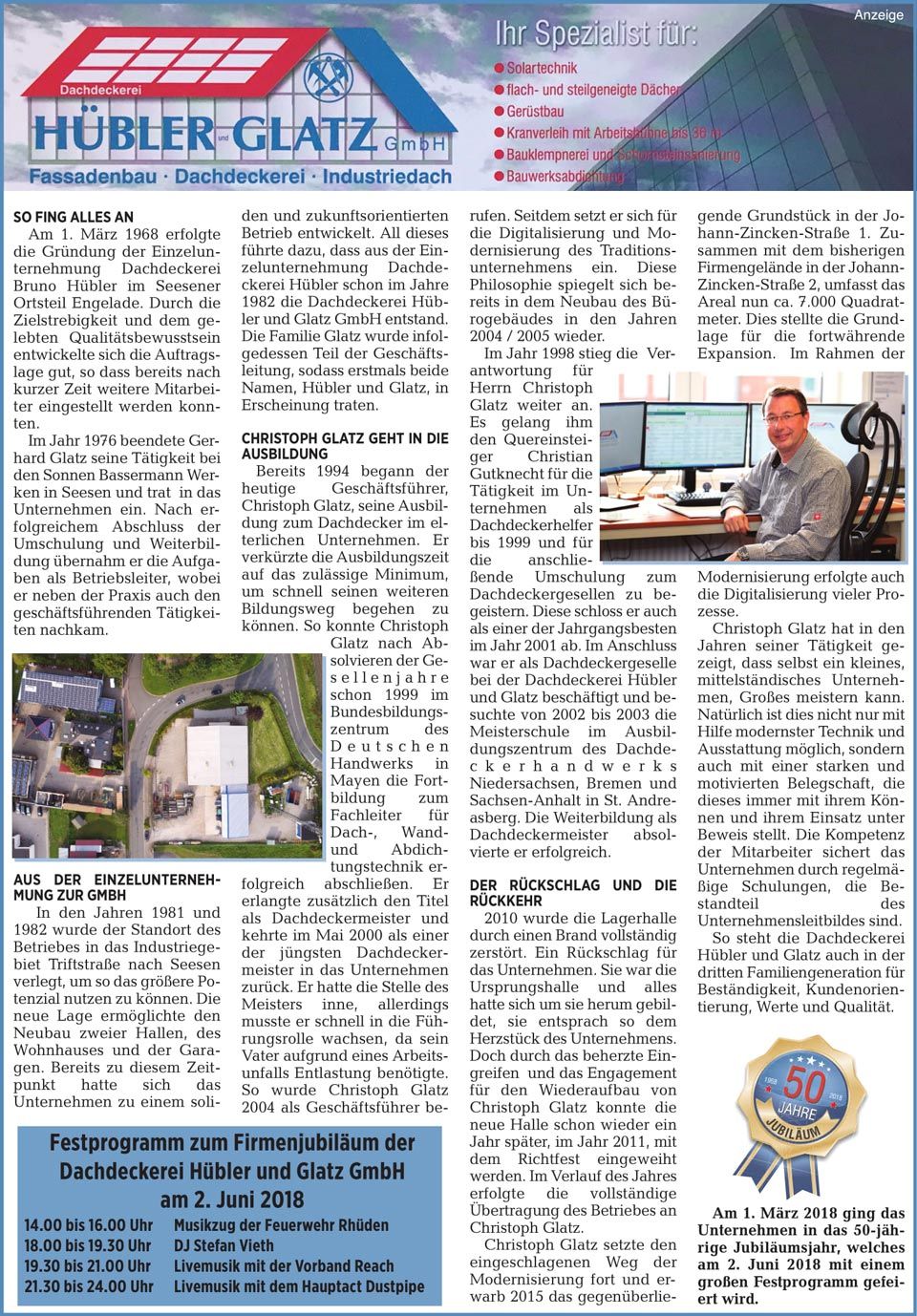 Zeitungsartikel zu Dachdeckerei Hübler und Glatz GmbH