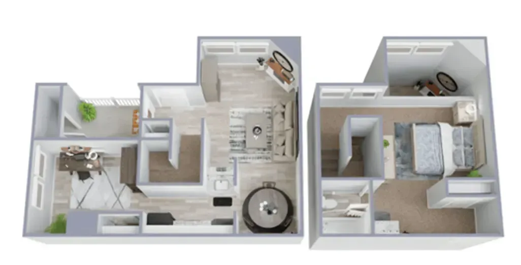 An aerial view of a floor plan of a house.