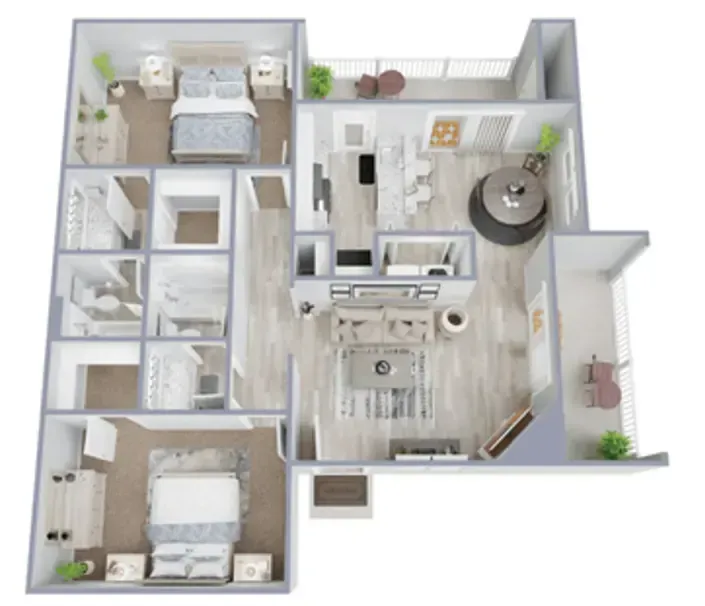 An aerial view of a floor plan of a house.