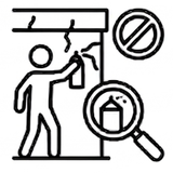 Un'icona che raffigura una persona intenta a verniciare un muro con una bomboletta spray, con una lente d'ingrandimento sopra la bomboletta e un simbolo di divieto nelle vicinanze.