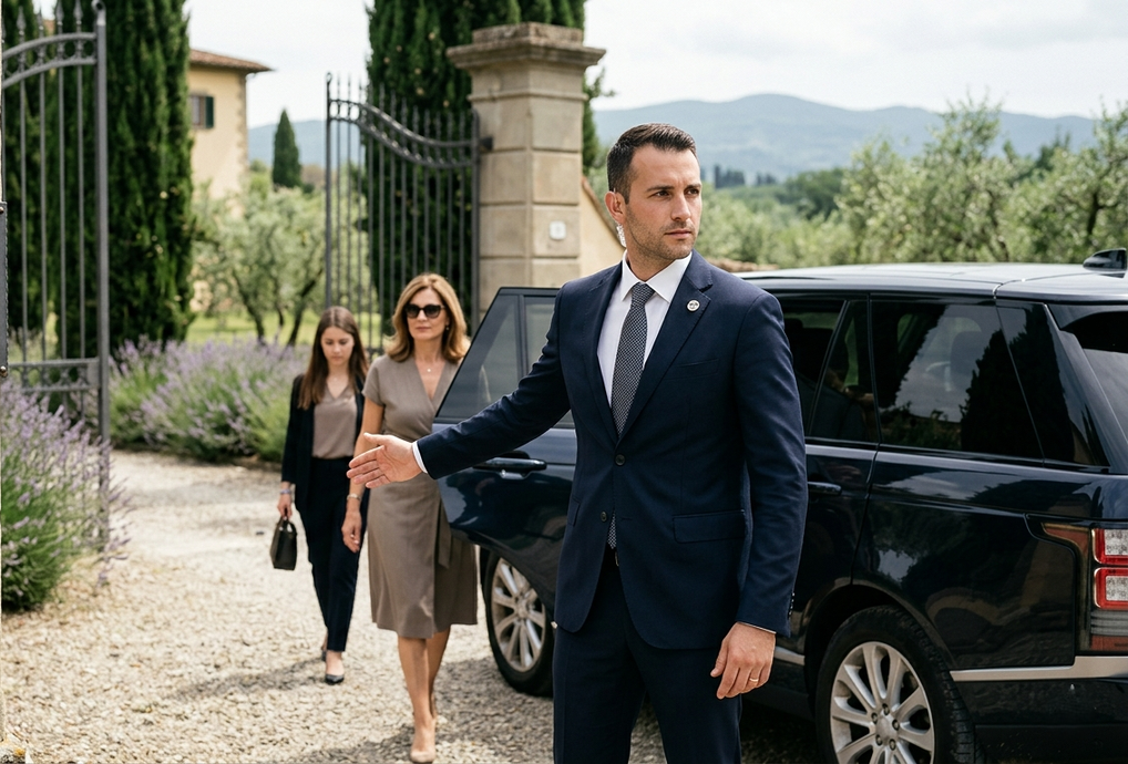 Una persona lavora a una scrivania con quattro monitor che visualizzano dati finanziari, circondata da documenti e fotografie, di fronte a una finestra.