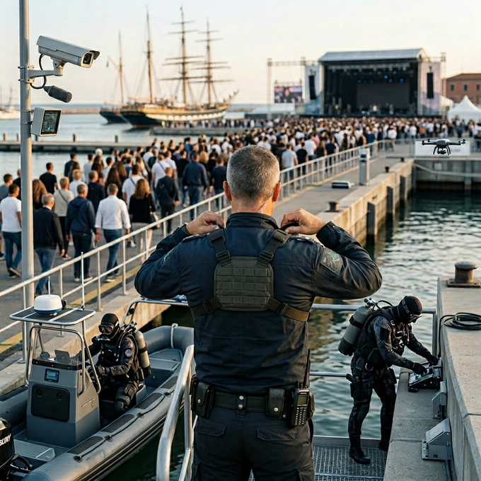 Una persona in auto tiene in mano una macchina fotografica, mentre osserva una strada cittadina battuta dalla pioggia, disseminata di foto e mappe sul sedile posteriore.