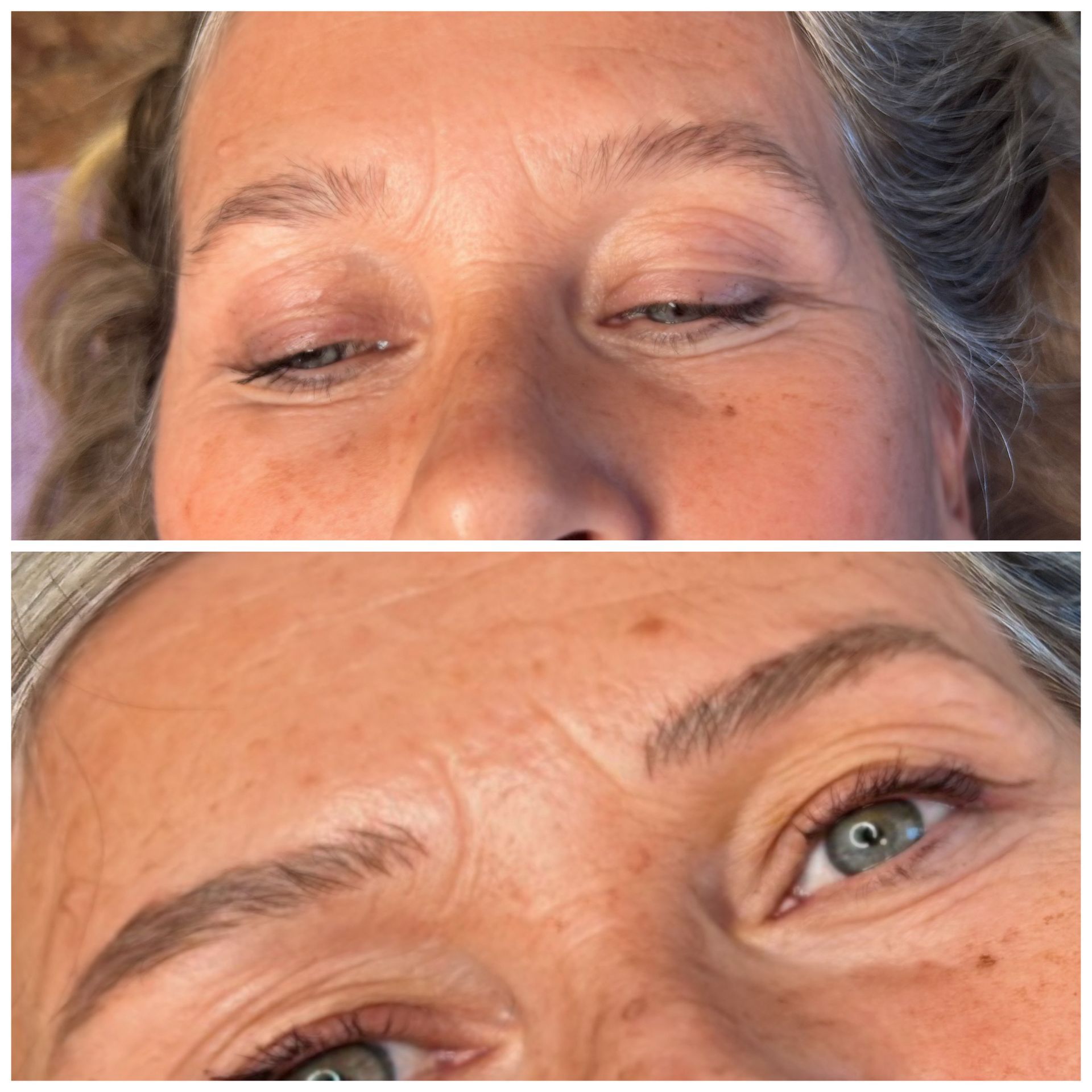 A before and after picture of a woman 's eyebrows