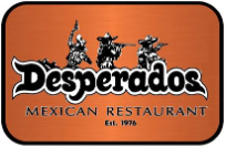 The logo for desperados mexican restaurant is orange and black.