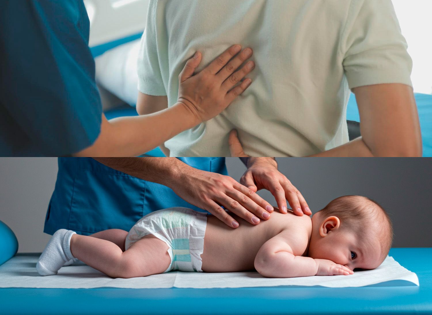 Una enfermera está examinando la espalda de un paciente en un hospital.