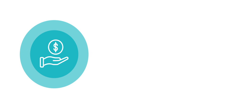 An icon of a hand holding a dollar sign in a blue circle.