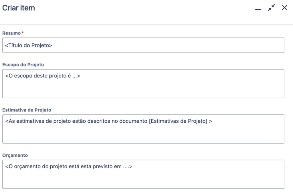 A screenshot of a web page that says criar item