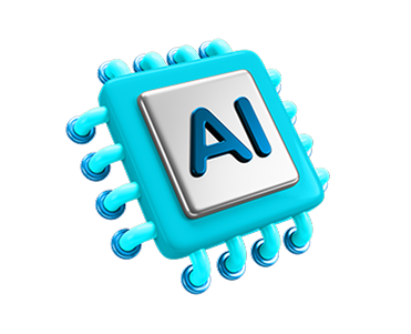 Microchip de IA azul e prata com