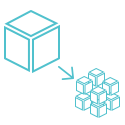 Um cubo com uma seta apontando para uma pilha de cubos.