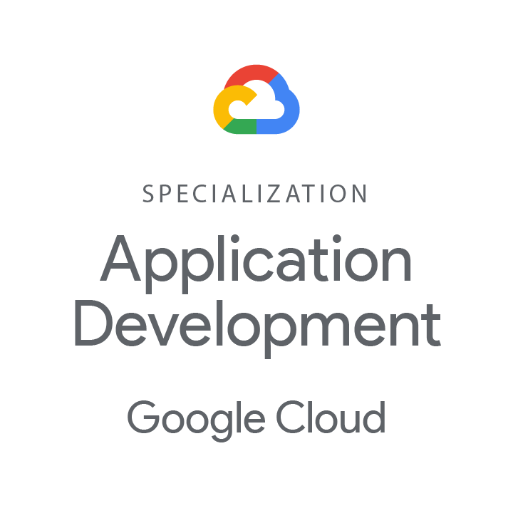 Um logotipo para desenvolvimento de aplicativos de especialização no Google Cloud.