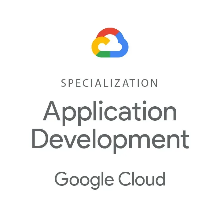 Um logotipo para desenvolvimento de aplicativos de especialização no Google Cloud.