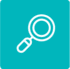 A magnifying glass icon on a blue background.