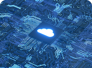 Um chip de computador com um ícone de nuvem nele.