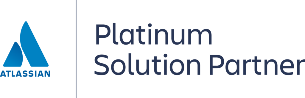 The logo for atlassian is a platinum solution partner