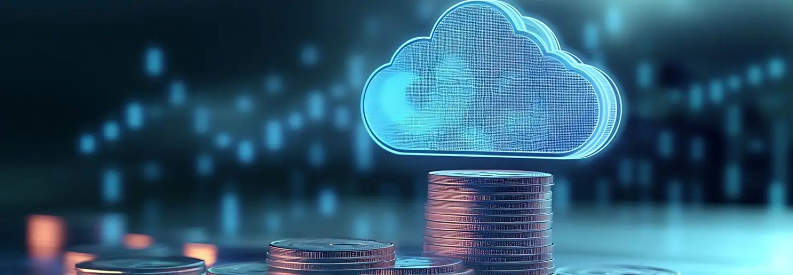 A cloud is sitting on top of a pile of coins.