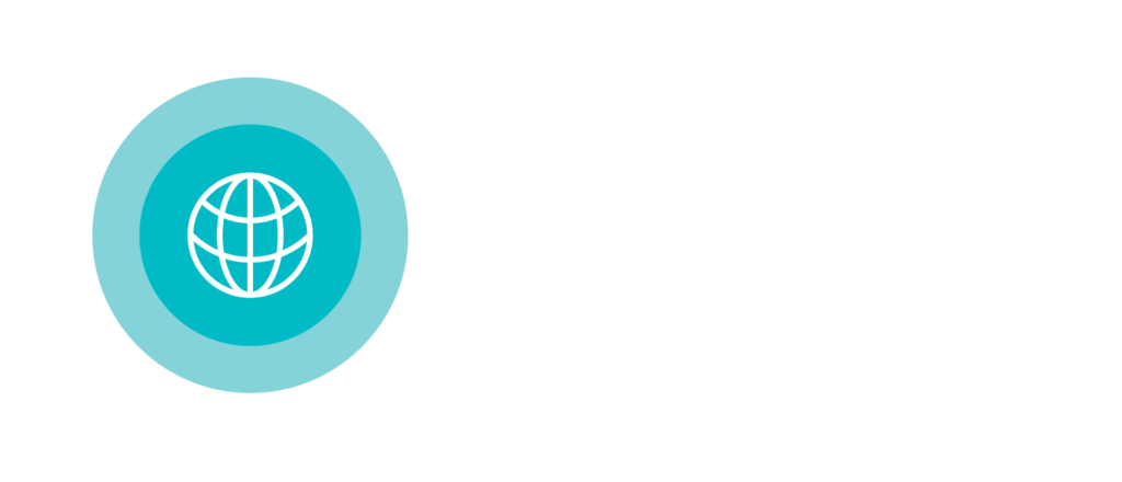 An icon of a globe in a blue circle on a white background.