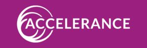 The accelerance logo is on a purple background